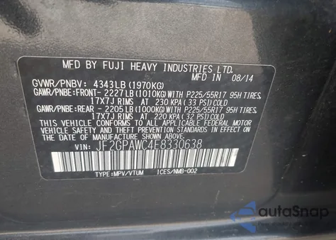 2014 Subaru Xv Crosstrek 2.0I Premium from USA, damaged, VIN JF2GPAWC4E8330638